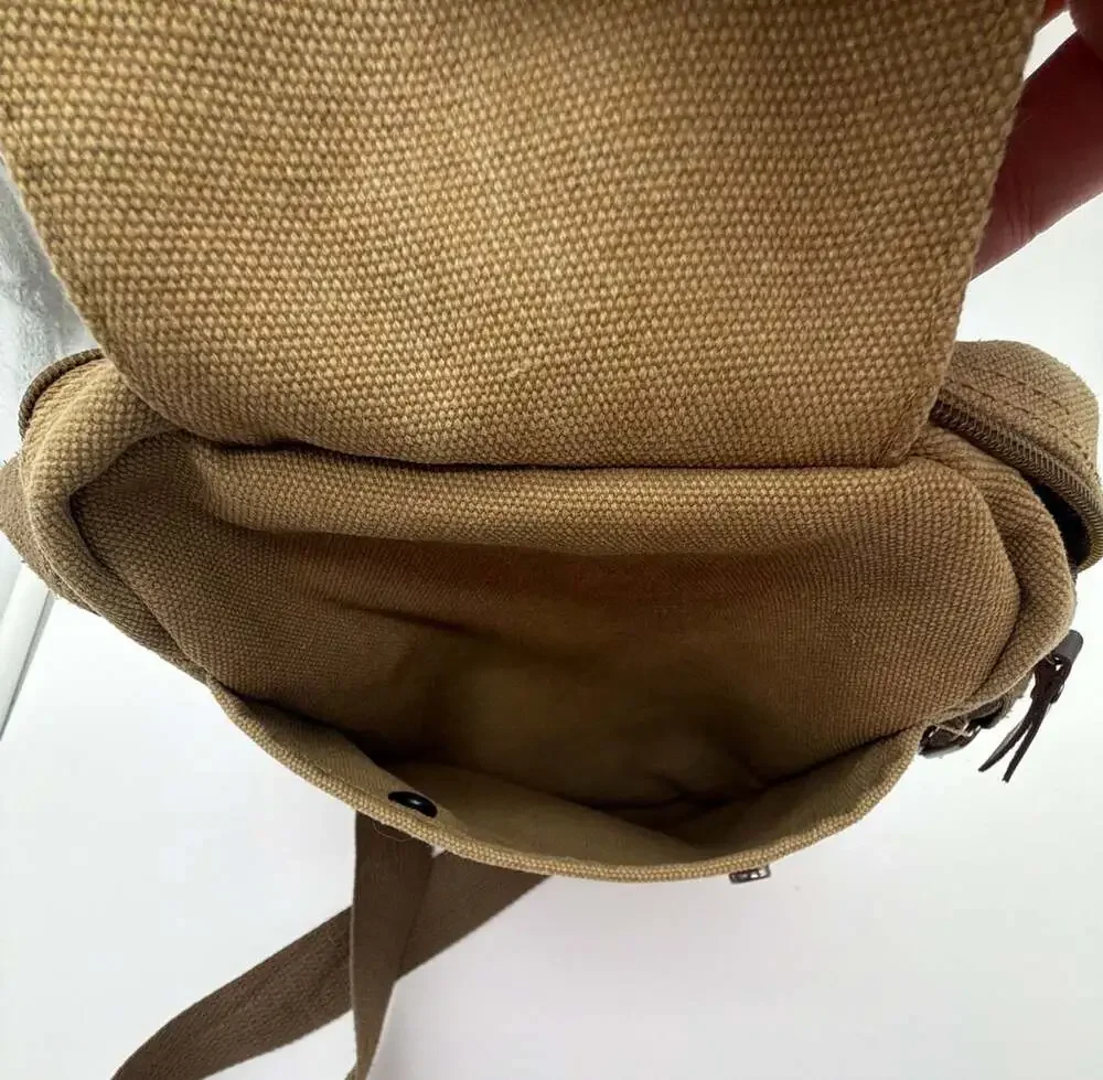 JINHUODA Khaki Canvas Multi-Pocket Small Messenger Crossbody Bag